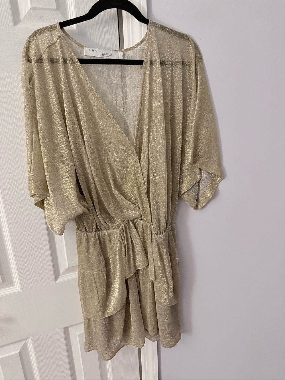 IRO Metallic Gold Wrap Mini Dress